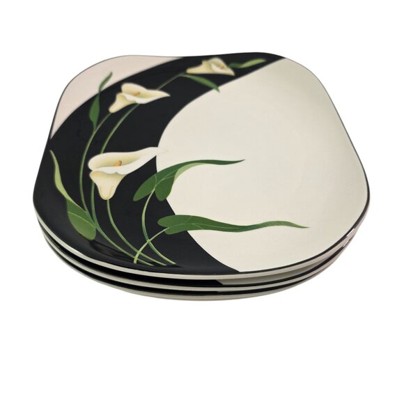 Sango Quadrille Black Lilies Semi Porcelain Salad Luncheon Plates – Set of 4 - Picture 7 of 13